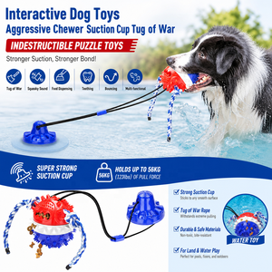 Giocattoli Interattivi per Cani Masticatori Aggressivi, Gioco della Trefola con Ventosa, Giocattoli Puzzle Indistruttibili e Palla Dispensatrice di Snack per Animali Domestici - Product Image 1