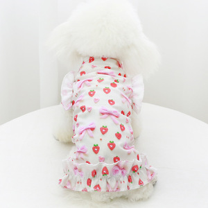Cute Strawberry Print Pet Dress For Small Dogs And Cats Polyester Vest With Ruffles Spring Summer Wear - Product Image 1