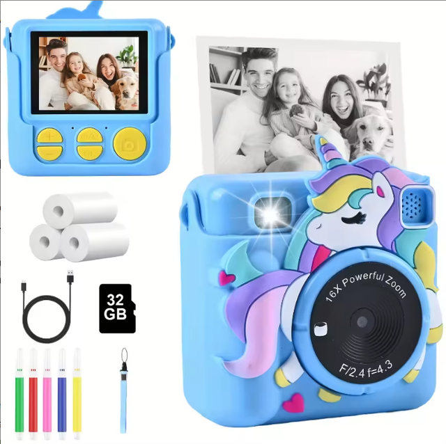 JXD Camera 1080P  Digital Camera with Print Paper & 32G  Memory Card, Instant Camera Toys for Kids