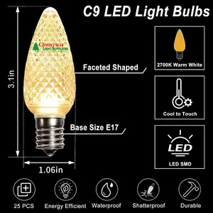 Warm White SMD C9 LED Christmas Light Bulbs Waterproof E17 Faceted Christmas Replacement Bulbs