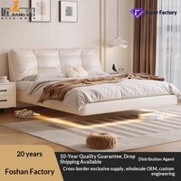Lit flottant à dossier moelleux effet nuage, cadre en bois massif, multifonctionnel, pour chambre principale, moderne et simple, lit authentique