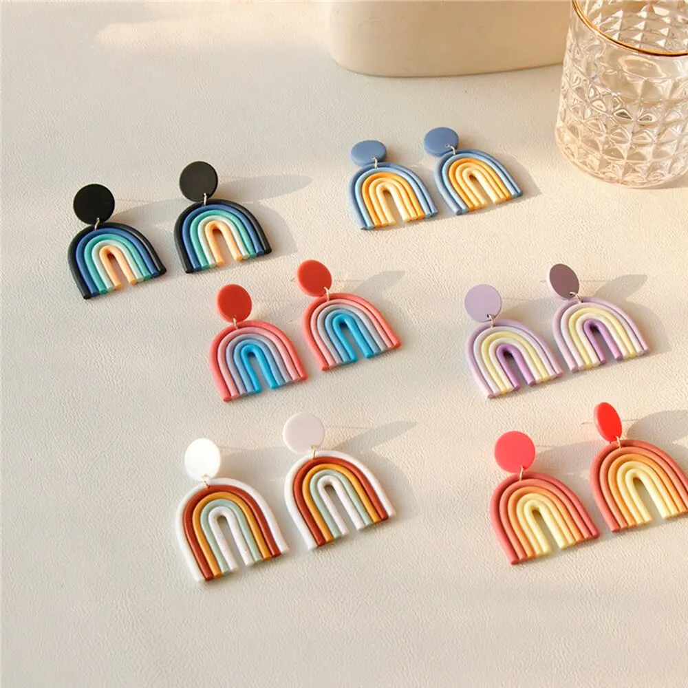 2021 Boho Fashion Custom Woman's Rainbow Geometric Polymer Clay Earrings Craft Jewelry Handmade Charms Cutters