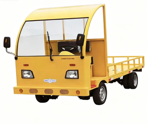 Yellow Electric Flatbed Utility Truck with Enclosed Cab and Open Cargo <b>Bed</b> - Product Image 2