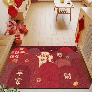 พรมเช็ดเท้ารูปสี่เหลี่ยมผืนผ้าสำหรับตรุษจีนแบบดั้งเดิม ทำจาก PVC สำหรับปูพื้นภายในบ้าน พร้อมลวดลายตัวอักษรมงคลและเมฆสีแดง สำหรับทางเข้าบ้าน - Product Image 4