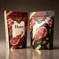 Sachet d'emballage alimentaire personnalisé imprimé pour viande séchée (porc, bœuf) avec fenêtre, fermeture éclair et fond plat, en plastique et feuille métallisée, 200g, 300g, 500g
