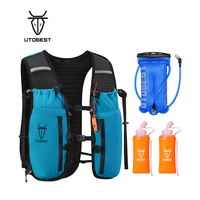 Kit de gilet d'hydratation UTOBEST 3 en 1 avec poche à eau de 2 L, flacons souples en TPU pliables orange, sac à dos de course respirant en maille