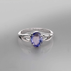 Bague vintage ovale en tanzanite, bague de créateur en pierre bleue, bague de mariage en argent sterling, bijou de mariage - Product Image 3