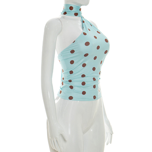 Viviblook J26TP133 Nouveau débardeur d'été asymétrique à pois avec ruban pour femme - Product Image 4