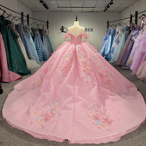 Robe de soirée Dy1543 rose avec appliques de cristaux et de sequins, robe de bal longue avec fleurs 3D pour - Product Image 3