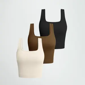 ว่างเปล่าถักออกกําลังกายเสื้อกล้ามผู้หญิงRibbed Crop Topขายส่งฤดูร้อนผู้หญิงเสื้อกล้าม 2024 ผู้หญิงฤดูร้อนชุด