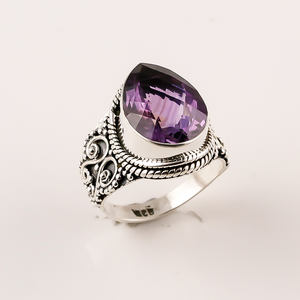 แหวนพลอยอเมทิสต์แบบเหลี่ยมเพชรพลอยธรรมชาติทำมือ925แหวนเงินสเตอร์ลิงเครื่องประดับเงินคุณภาพดี - Product Image 4