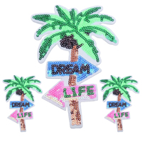 Patch personnalisé en sequins motif palmier DREAM LIFE, broderie thermocollante pour vestes, vêtements, sacs, vente en gros