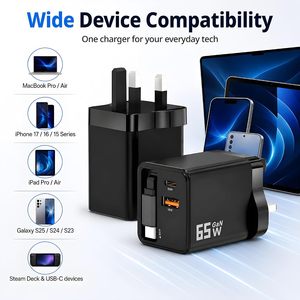 อะแดปเตอร์ชาร์จเร็ว 3 in 1 65W แบบพับเก็บได้ พร้อมพอร์ต USB คู่ และสายชาร์จ Type C - Product Image 4