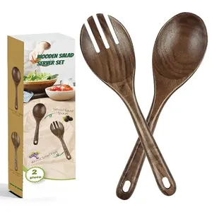 Juego de 2 utensilios para servir Pakkawood de 12 pulgadas con cucharas de madera y pinzas para ensalada