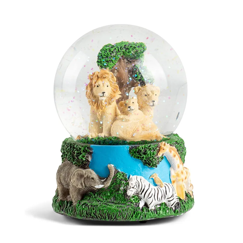 Custom Resin 3D Animal Africa Wildlife Lion Figurines Water Snow Globe