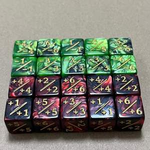 Dados de efecto mármol de 16 mm al por mayor, dados grabados +1/+1 -1/-1 D6 para juegos de mesa TCG - Product Image 1