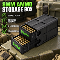 Boîte de rangement pour munitions de 9 mm, conception à 2 couches, 50 munitions par couche, boîte en plastique empilable avec tiroirs coulissants