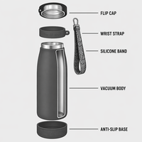 Bouteille de sport isotherme personnalisée OEM avec logo, 500 ml, double paroi, acier inoxydable 304, sans BPA, étanche, pour voyage, chaud/froid 24h