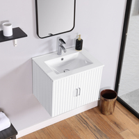 Livraison gratuite aux États-Unis - Meuble-lavabo mural flottant moderne de 24 pouces, durable, facile à nettoyer, avec vasque en porcelaine blanche et fermeture douce