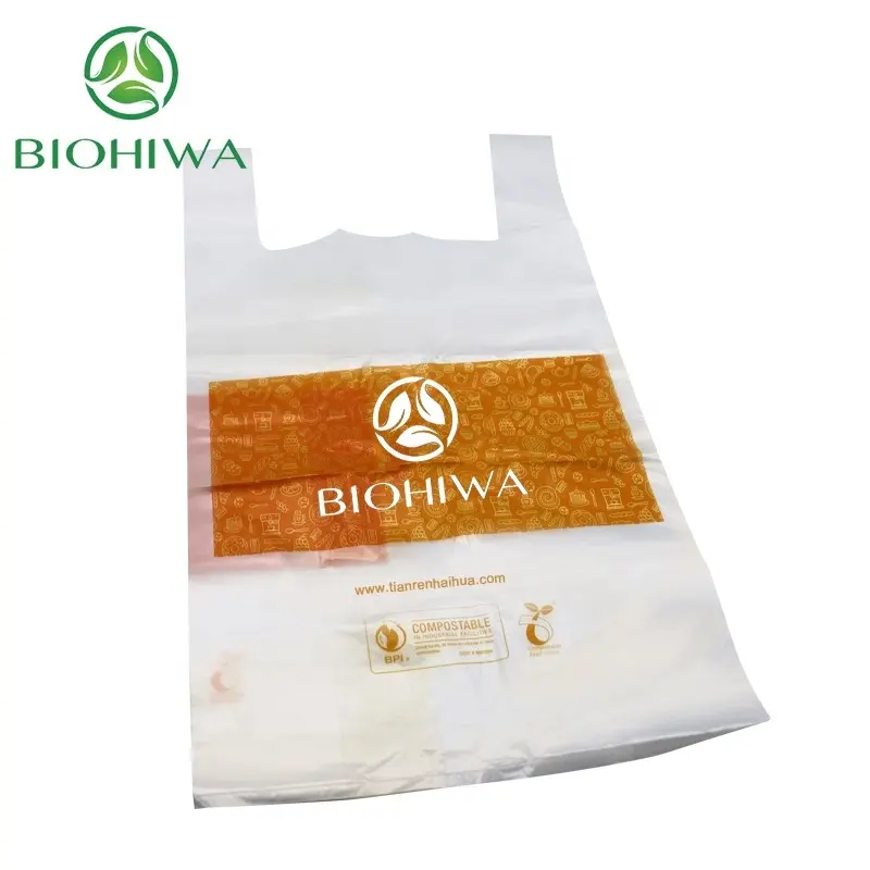 Exportation Chine poly sacs biodégradables sacs de transport compostables sac de t-shirt pour épicerie à bas prix
