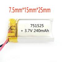 2/5/10/20 Buah Baterai Lithium Polymer Ion 3.7V 240MAh 2.0Mm Baterai Konektor JST Ukuran 7.5Mm * 15Mm * 25Mm