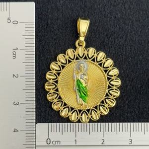 Perhiasan tembaga grosir perhiasan berlapis emas 14k liontin Mary perawan geometris berongga bulat relijius - Product Image 5