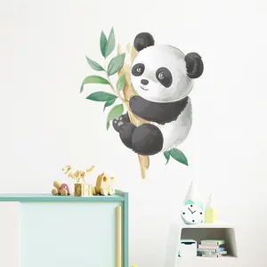 Karikatür boyalı Panda bambu duvar çıkartmaları çocuklar için bebek odası yatak odası kreş ev duvar dekorasyon duvar çıkartması