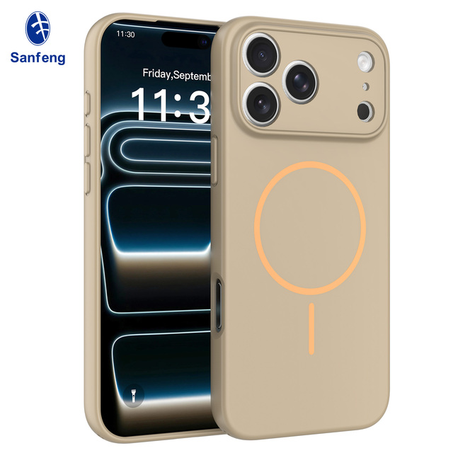 Factory New Pure Color iPhone 17 18 Pro Max Case with Skin-Feel Lens Protective Back Cover Apricot Magnetic Mobile Phone Case