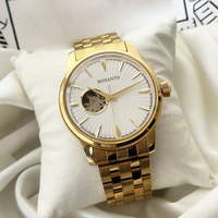 Montre mécanique à remontage automatique pour hommes d'affaires, cadran blanc soleil, mouvement apparent