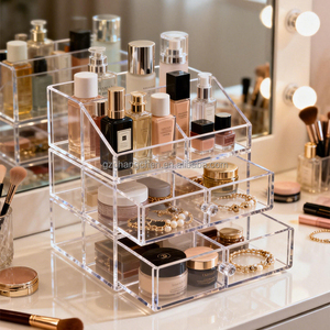 Organizador de Cosméticos Acrílico Transparente de Precio de Fábrica, Exhibidor de Múltiples Niveles, Estuche de Maquillaje Acrílico Transparente - Product Image 4