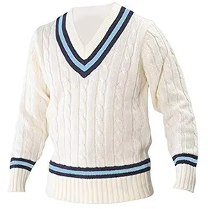 Großhandel niedriges MOQ individuelles Logo Mann V-Ausschnitt Kragenwolle Acryl Sportmannschaft Vintage Cricket Kardigan Weste Strickpullover