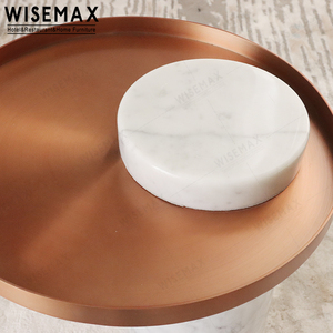 WISEMAX, mesa de centro redonda de diseño superior de Metal de acero inoxidable barato, Base de mármol blanco moderno, mesa auxiliar para sala de estar a la venta - Product Image 2