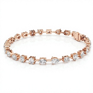 Bracelet tennis de luxe plaqué or 18K 14K avec diamants de formes multiples (rond, ovale, cœur, émeraude, poire) pour femme, cadeau de mariage - Product Image 1