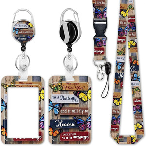 Cross-border butterfly vertical ID card protector, retractable pull <b>buckle</b>, detachable lanyard, badge <b>clip</b>, wholesale. - Product Image 1
