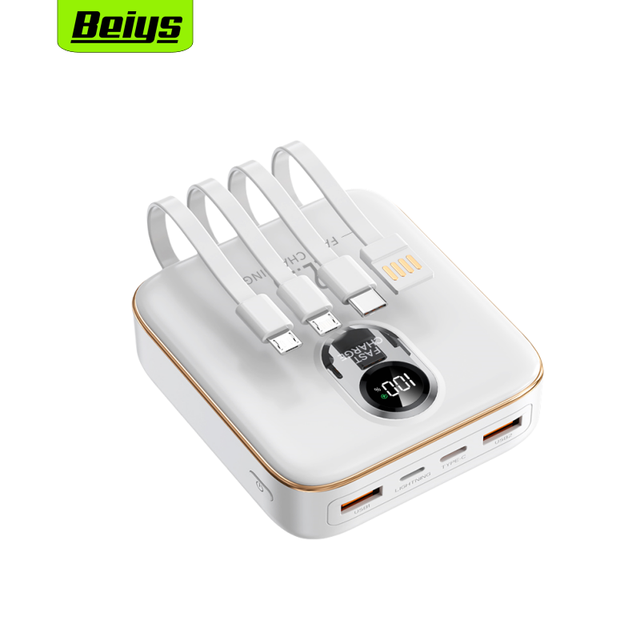 New Design Power Bank 20000mah Built in 4 Cables 22.5W PD Fast Charging LED Display Portable Charger for Travel Outdoor