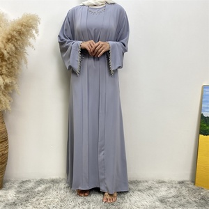 2006+6595# Premium Nida Solid Color Two Pieces Set Modest <b>Kaftan</b> Eid Ramadan Diamond Dubai Abayas With Sleeveless slip Dress - Product Image 3