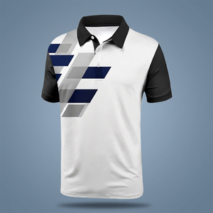 Men's White Black Geometric Print Short Sleeve <b>Polo</b> Shirt Casual Breathable Knitted Polyester <b>Sport</b> Style - Product Image 3