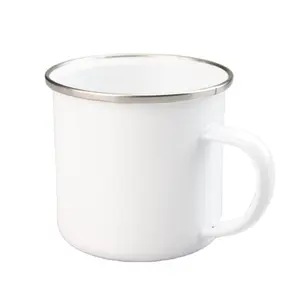 Caneca de esmalte em branco de cerâmica personalizada, caneca branca de acampamento