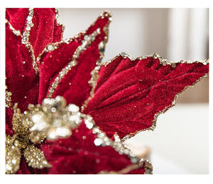 Rama decorativa de Navidad de gama alta de 26CM, flor, tela de terciopelo con purpurina dorada roja, adornos navideños artificiales - Product Image 6