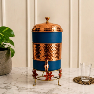 Dispensador de Agua de Cobre Azul con Acabado Martillado, Estilo Retro, Gran Capacidad, para Decoración del Hogar, Regalos para Fiestas - Product Image 1