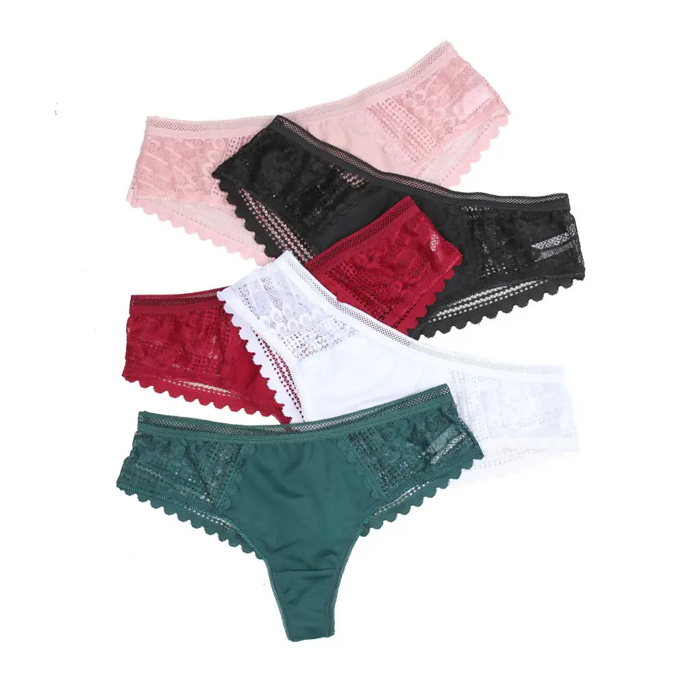 Custom Logo Green Low Waist Brazilian Hollow Out Lace Transparent Women Panties Lingerie Underwear