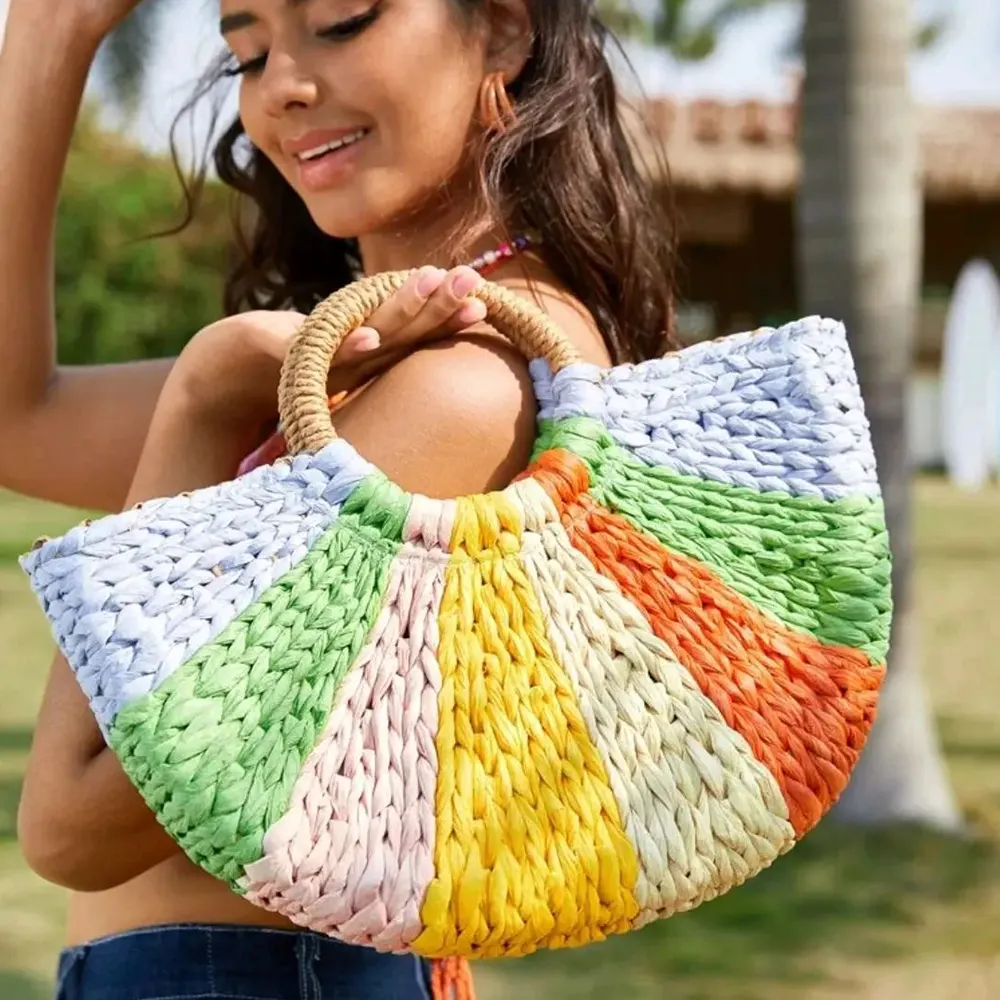 Designer New Ladies Tote borsa grande borsa di paglia intrecciata a mano borsa a tracolla di paglia da donna bohémien borse da vacanza al mare per le donne
