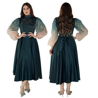 Robe Muslim jubah berlian imitasi Puff lengan gaun makan malam gaun warna gradien