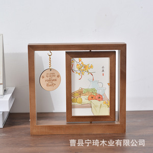 Nuevo tipo de marco de fotos de madera, marco para postales, marco de fotos de madera maciza, adorno giratorio para escritorio, marco de fotos para recuerdos de mascotas - Product Image 4