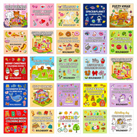 Nieuw kinderkleurboek met 40 cartoons van eten, fruit en graffiti, duurzame harde kaft van karton, duplex board papier, voor jonge creatieven