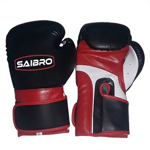Saibro Boxing Gloves Leather Black Red White <b>Velcro</b> Closure Breathable Adult Training Gear - Product Image 3