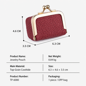 Mini PU Leather Jewelry Pouch with <b>Metal</b> Snap Button Closure Portable Ring Earring Storage Case for gift store - Product Image 2
