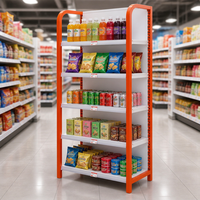 Étagère d'angle simple face pour supermarché, unité de gondole à 5 niveaux réglables, orange et blanc, pour promotion en supermarché