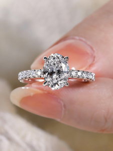 Anillo de Compromiso de Oro Sólido de 14K con Diamante Cultivado en Laboratorio de Corte Ovalado de 1ct 2ct 3ct, Halo Oculto, Certificado IGI, D VS1, Joyería Nupcial de Lujo - Product Image 4
