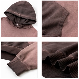 TKAN531D Sweat à capuche ample personnalisé pour femme en molleton 100% coton, style vintage, délavé à l'acide, effet vieilli, couleur contrastante, avec poches - Product Image 3